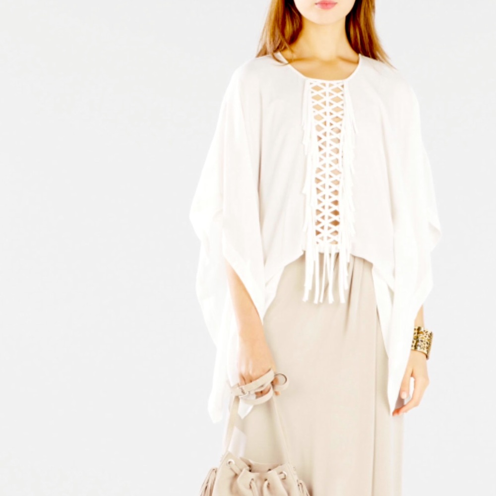 BCBGMAXAZRIA Ramzie Fringe Kaftan Top